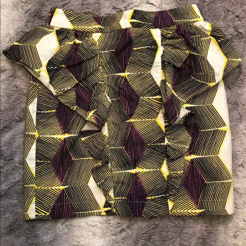 Zara Trafaluc Yellow Black Ruffle Mini Skirt Sz S